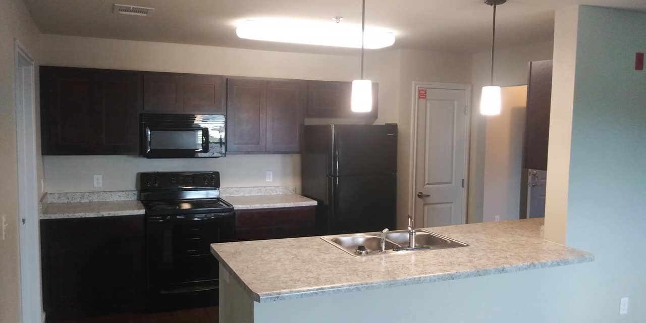 Kitchen with black appliances